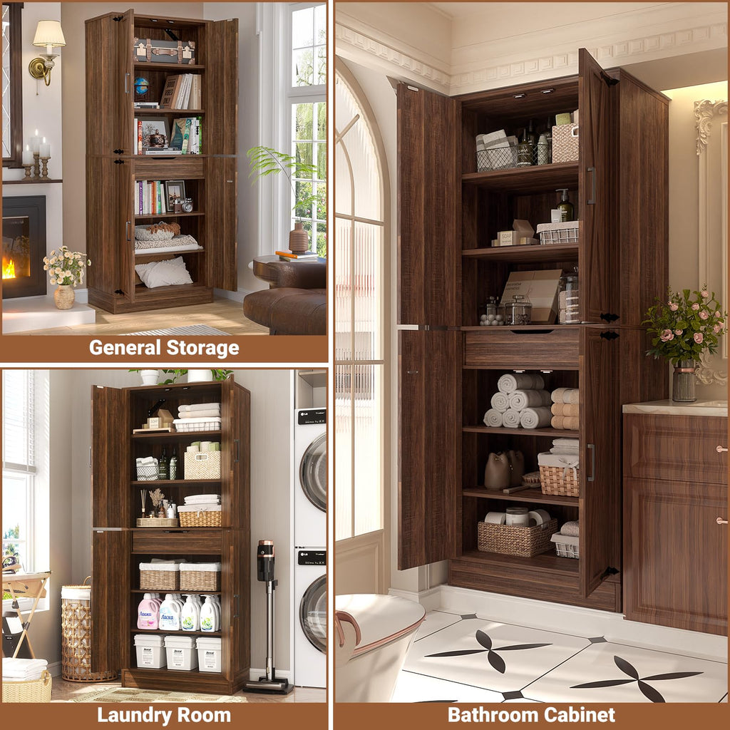 71" Tall Farmhouse Kitchen Pantry Storage Cabinet with Barn Doors