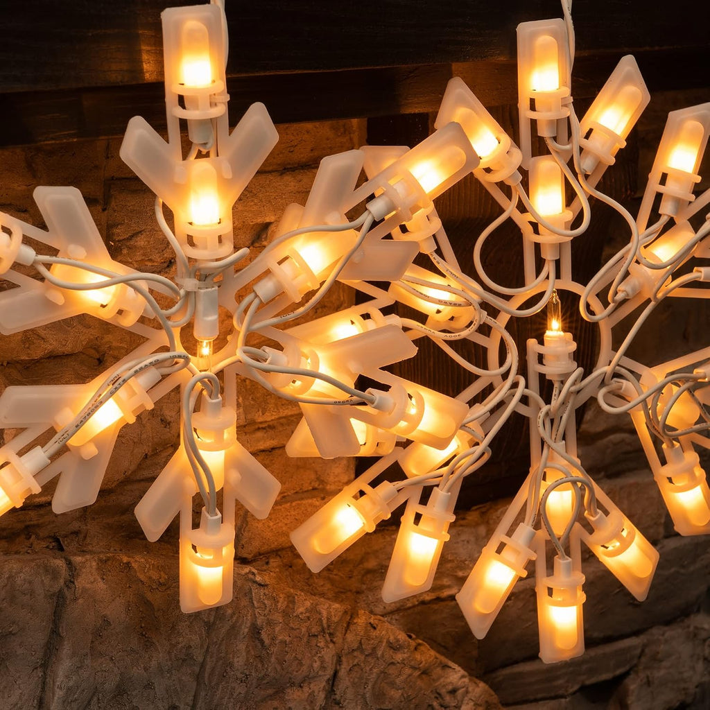 Christmas Snowflake Lights Outdoor,100 Count 8.5FT Connectable Waterproof Christmas Icicle Lights with 6 Drops Plug
