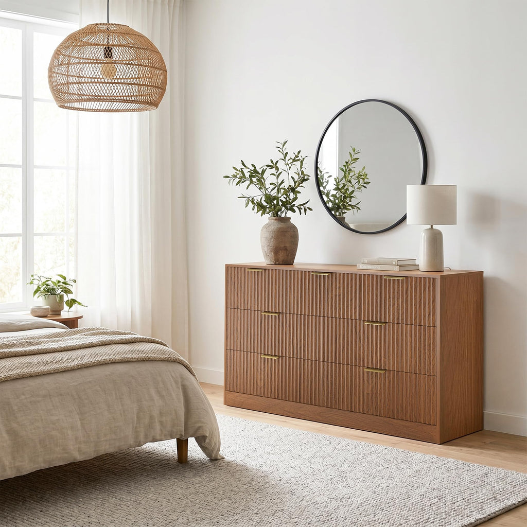 7 Drawer Dresser, Fluted Modern Chest of Drawers