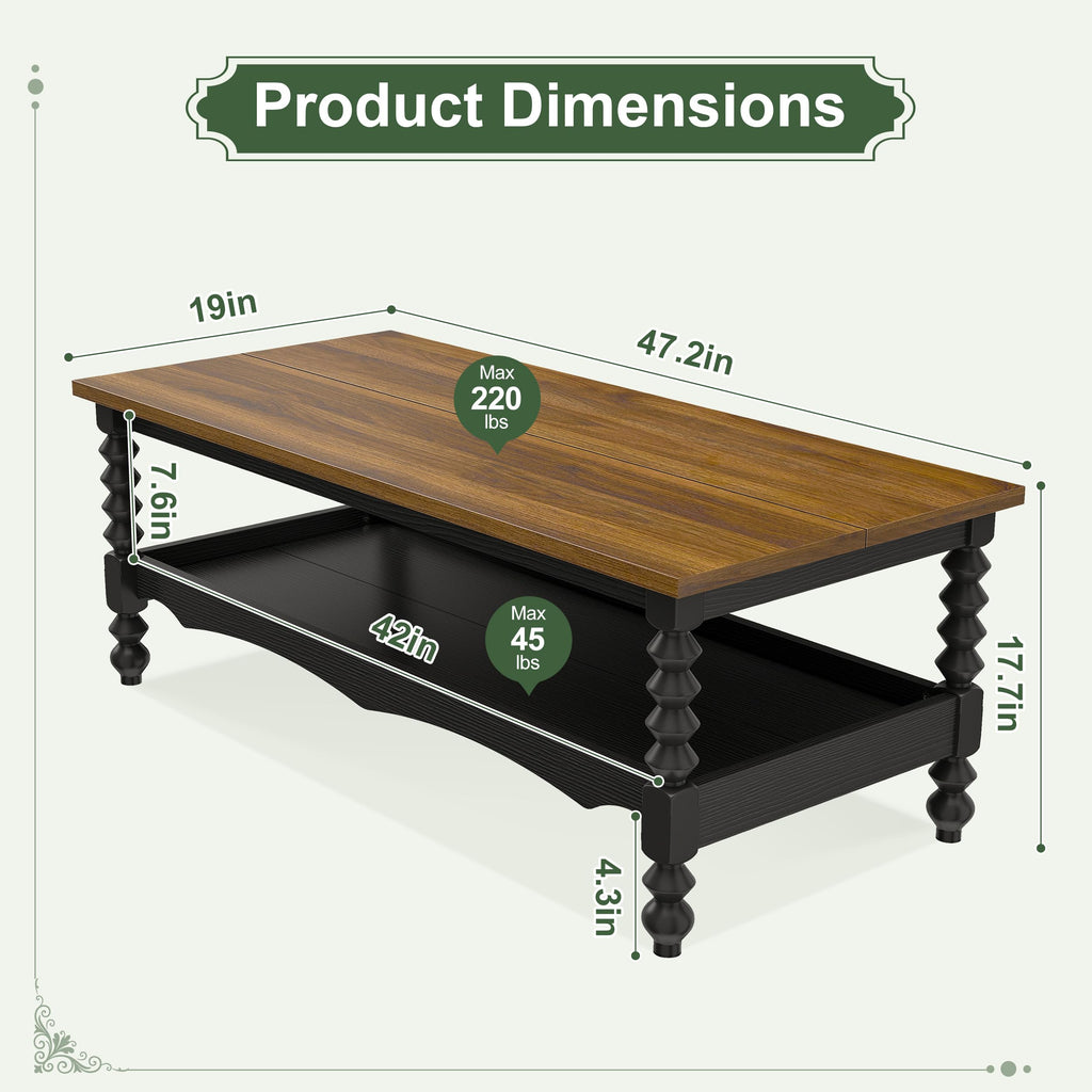 Wood Coffee Table, Classical Coffee Tables, Center Table, Black 120