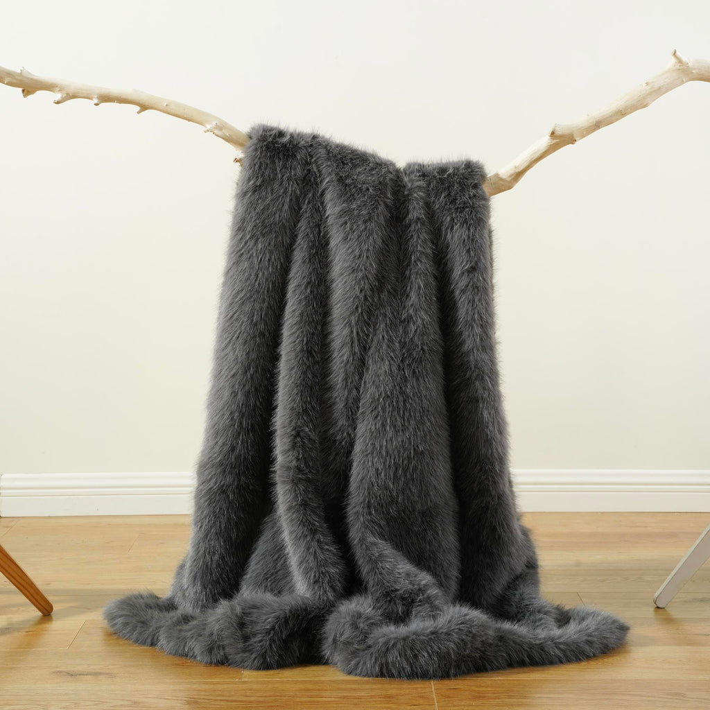 Grey Faux Fur Throw Blanket, Fluffy Grey Fur Blankets, 60"x80"