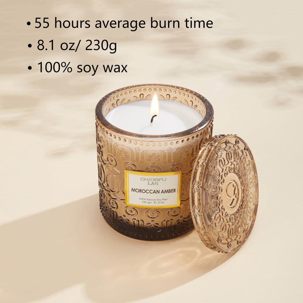 Amber Candles Scented, Gifts for Women & Men, Luxury Glass Jar Candle, Natural Soy Wax, Home Decor, 55 Hours Long