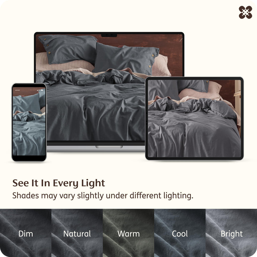 PureWoven Linen Duvet Cover, Linen-Cotton, Charcoal Grey