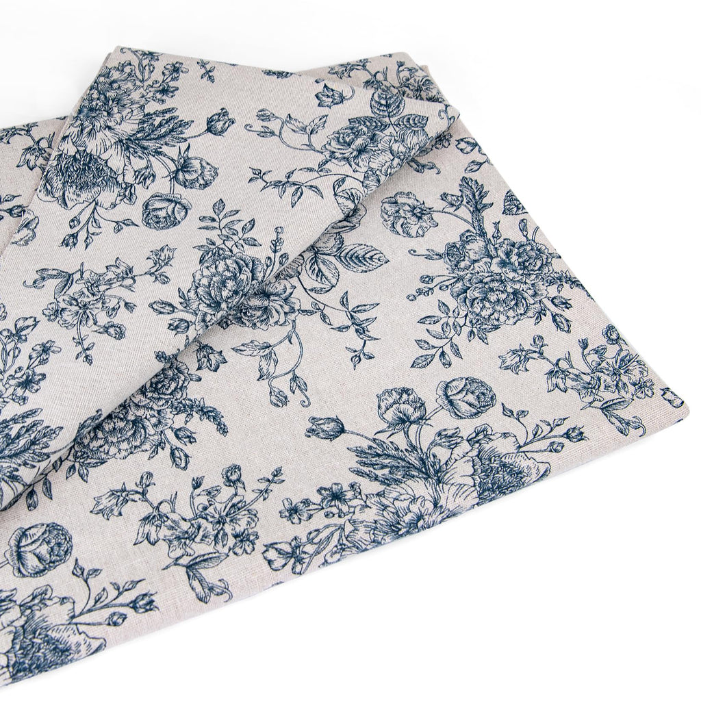Linen Blue Floral Fabric 2 Yard 60 Inch Width