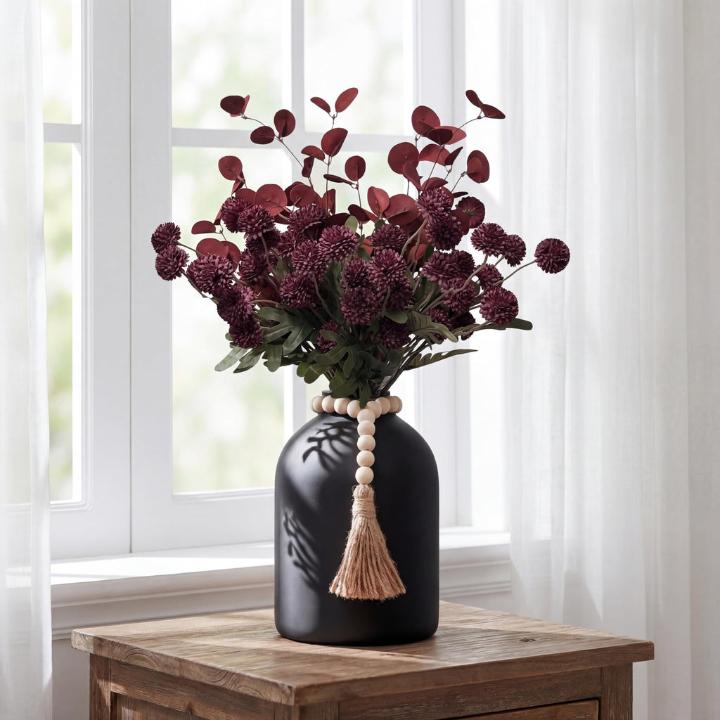 20''H Fake Flowers in Large Vase for Centerpiece Table Decorations with 10Pcs Fake Mums Flowers Eucalyptus Stems Faux
