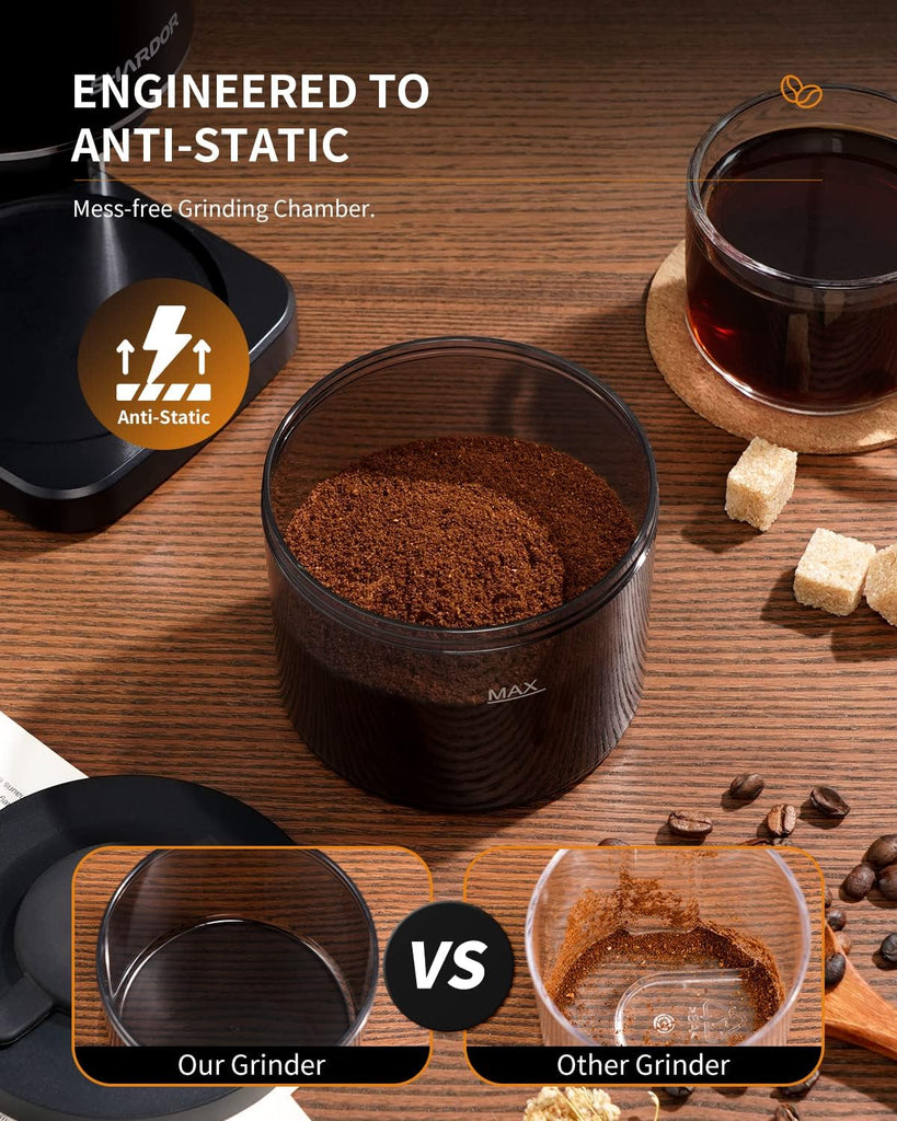 Conical Burr Coffee Bean Grinder, 35 Settings, Anti-Static, Black | For Espresso, French Press, Pour-Over, Drip