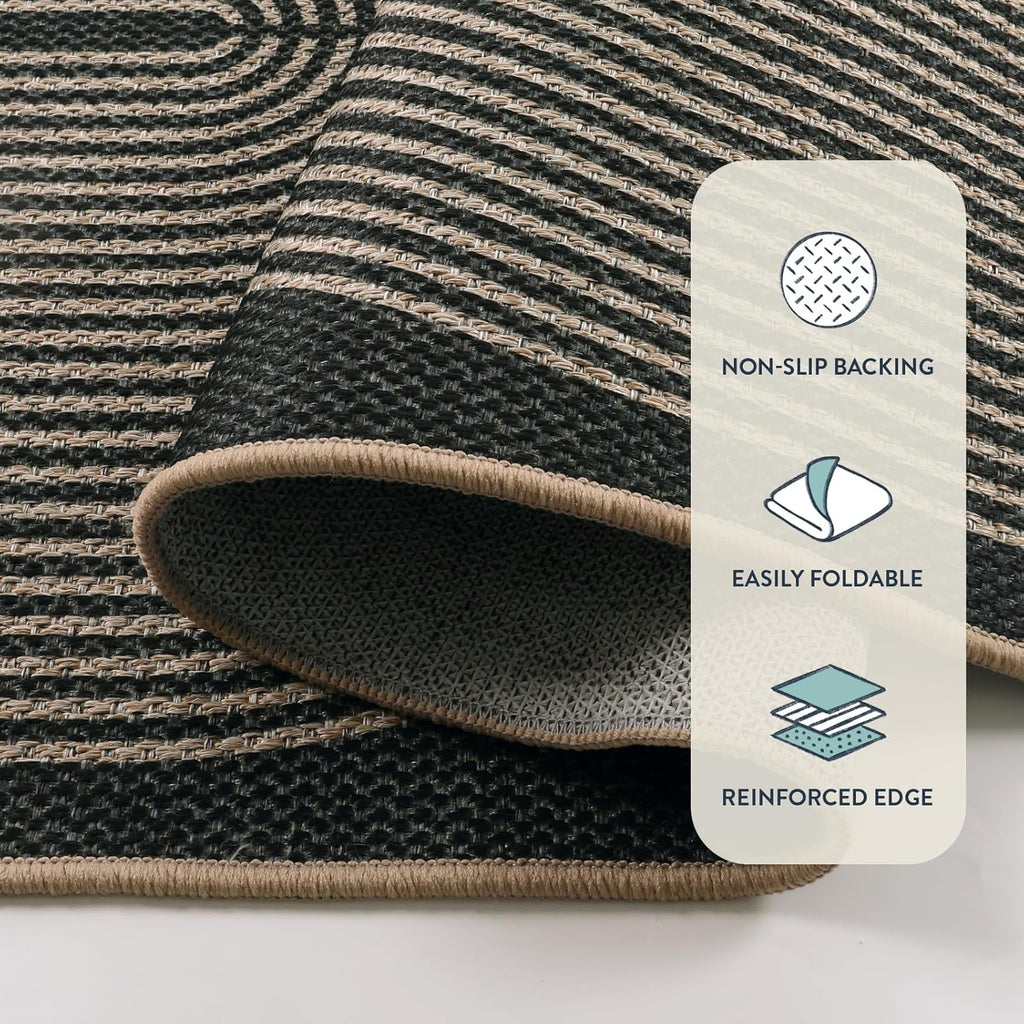 Enfys Modern Rainbow Round Rug, 6ft Easy Jute Circle Patio Rug Washable Indoor Outdoor Carpet for Li