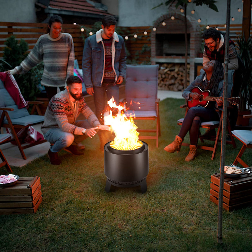 20 Inch Smokeless Fire Pit for Outside, Wood Burning Low Smoke Firepit with Removable Ash Pan, Outdoor Portable