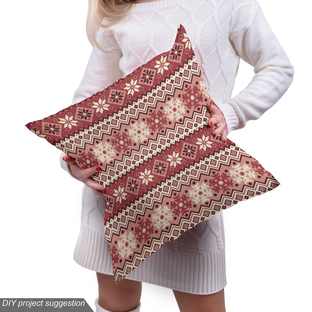 Nordic Fabric by The Yard, Ancestral Classic Scandinavian Geometric Pattern Pixel Look Snowflakes, Decorative Fabric