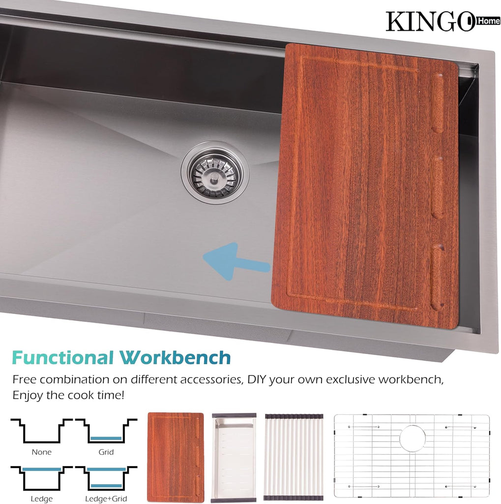 32 Inch Black Undermount Kitchen Sink, Stainless Steel Undermount Sinks Workstation Single Bowl 16 Gauge Under