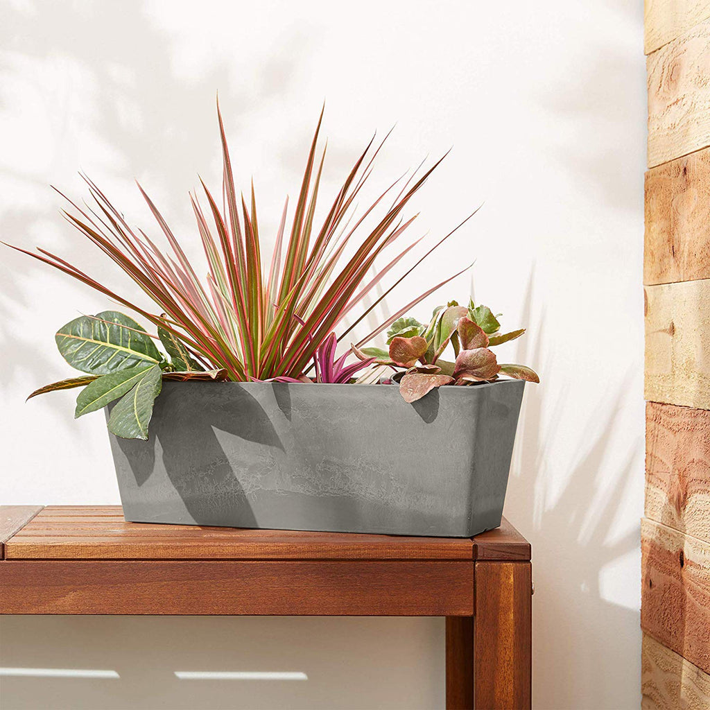 PSW Pot Collection [17.5 inch] Plastic/Stone/Wood Composite Window Box Rectangular Planter - No Drainage Hole