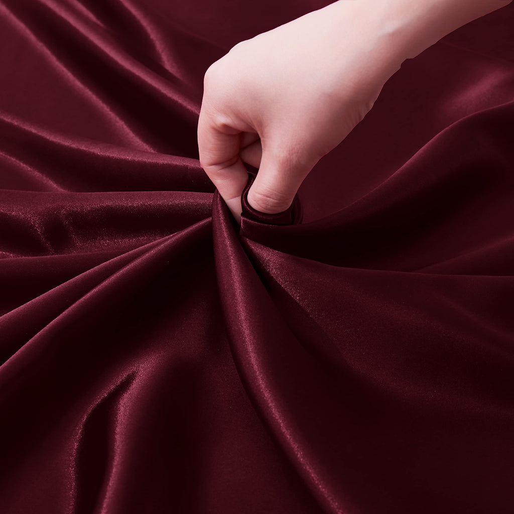4pcs Burgundy Satin Sheets Queen Set, 15-Inch Deep Pocket
