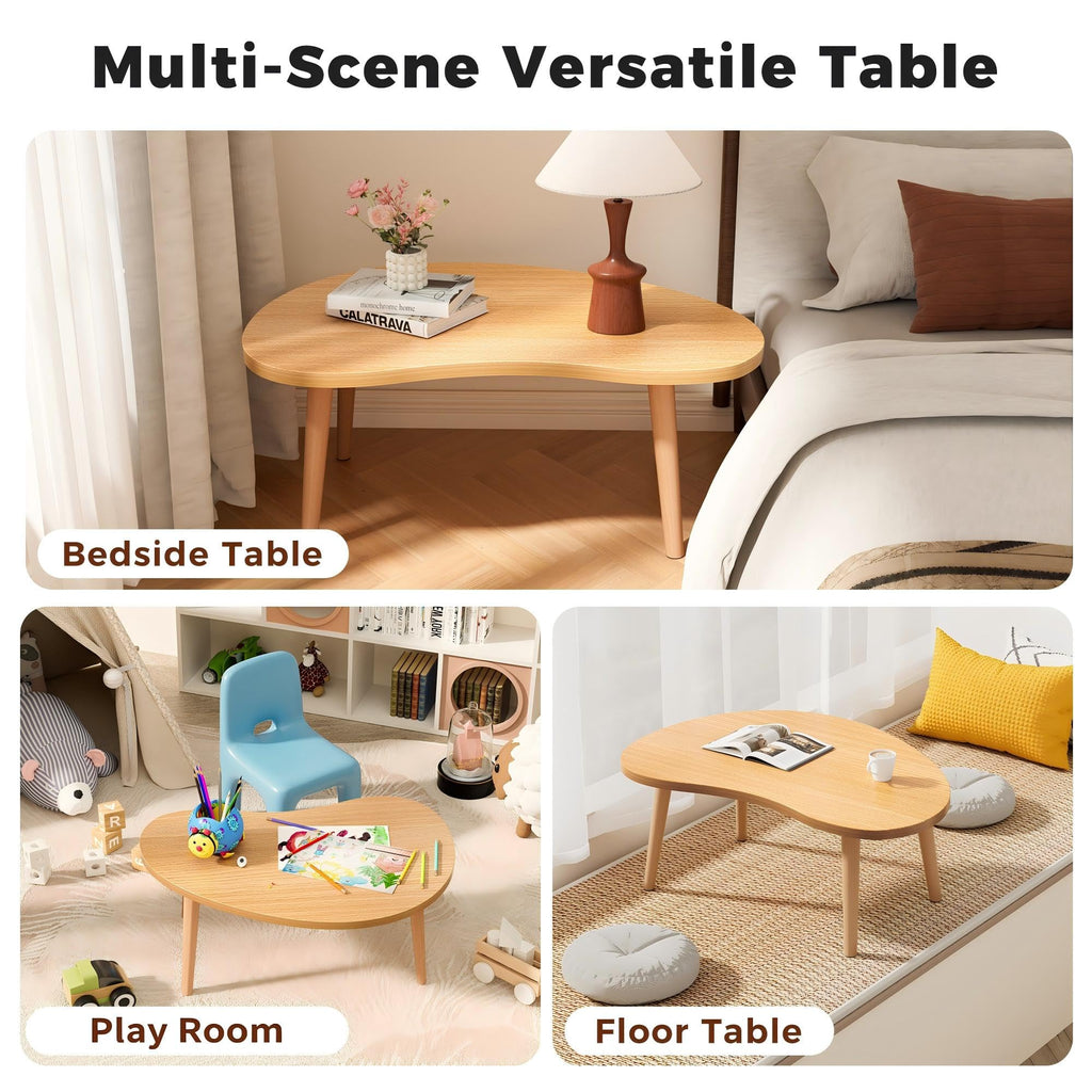 Low Coffee Table, Oval Japanese Floor Table with Solid Wood Legs, 23.6" L Tatami Tea Table, Tool-Free Assembly Floor