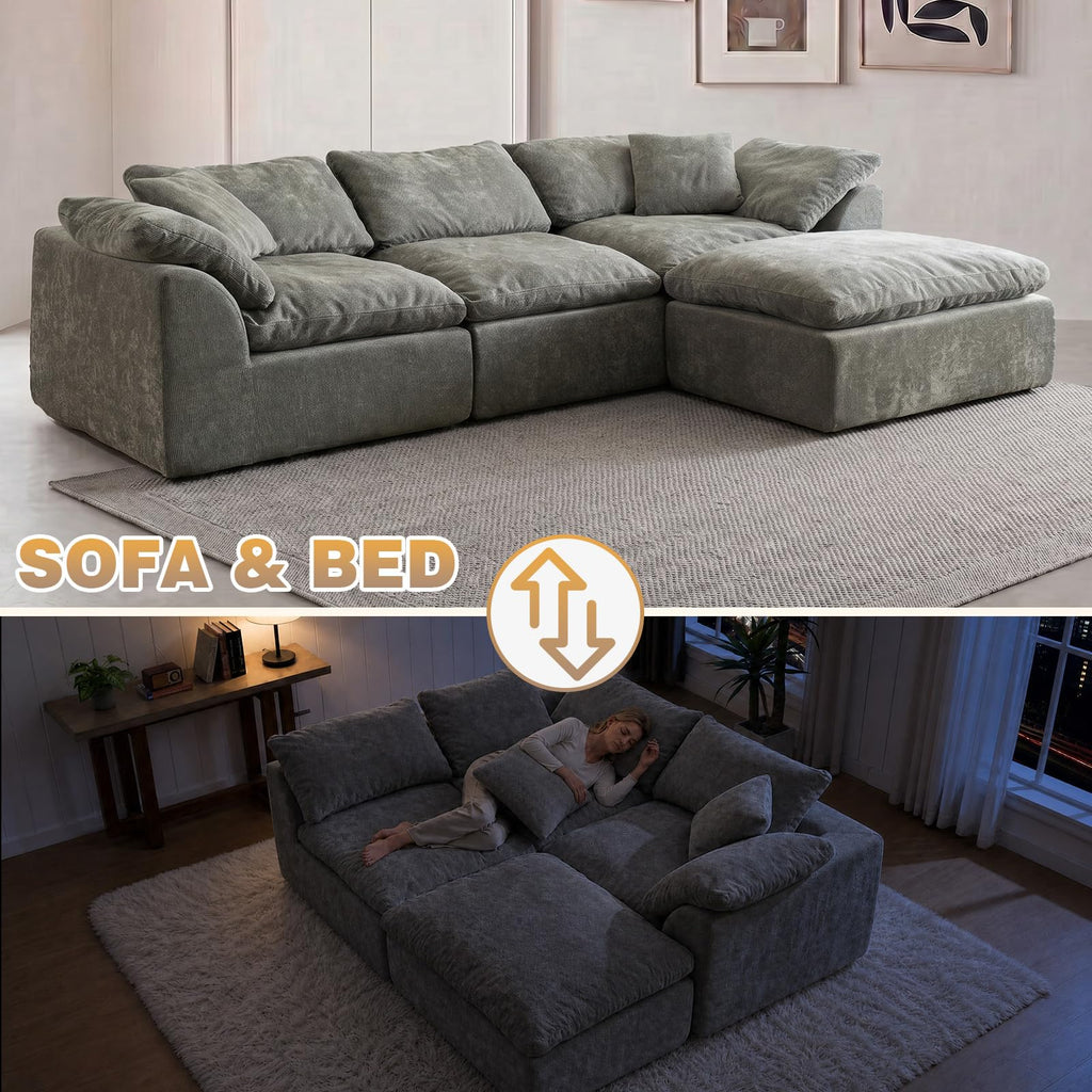 110" Boneless Cloud Couch Sectional, Oversized Modular L Shaped Sofa with Ottoman, Deep Seat Chenille Sectional