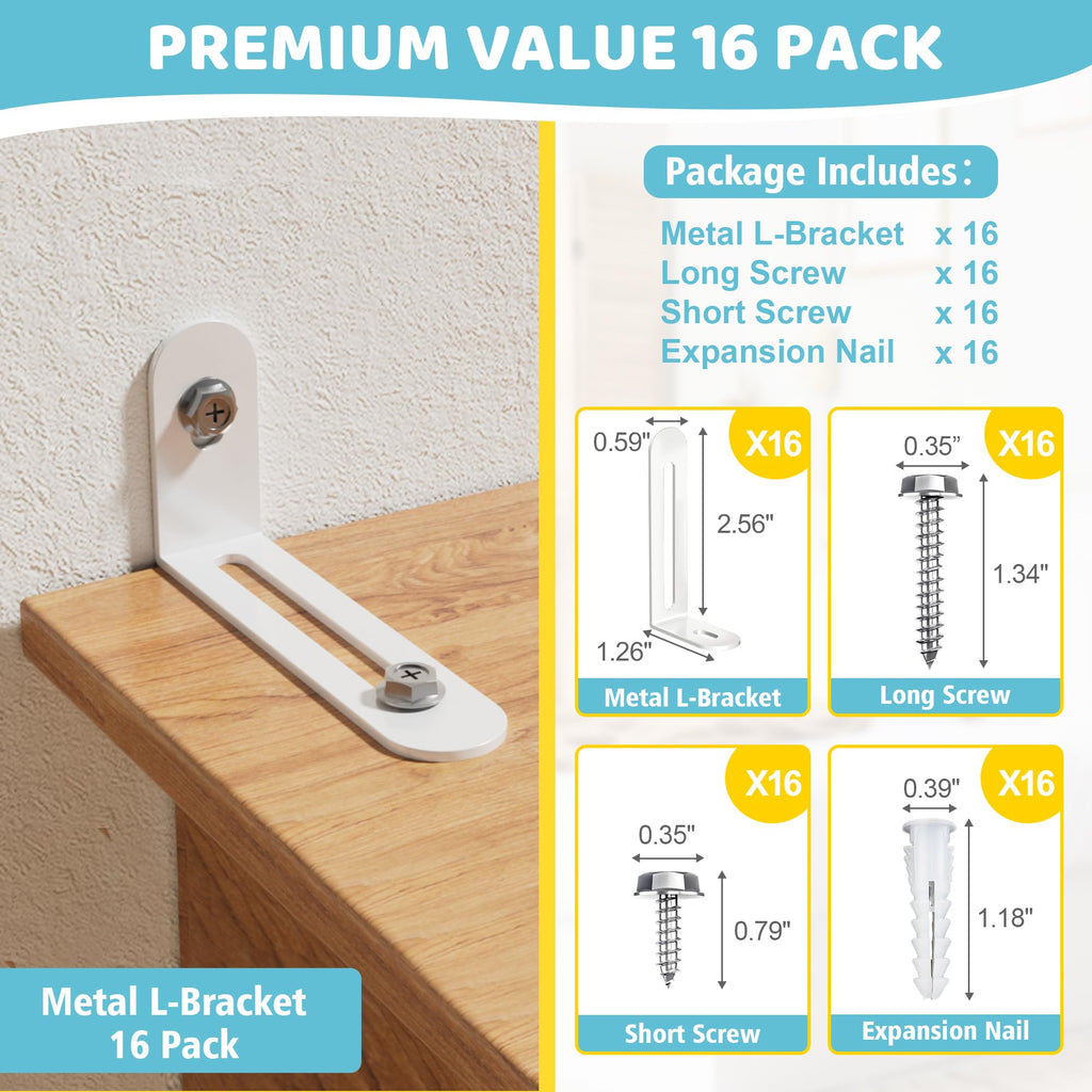 16-Pack Metal Anti-Tip Furniture Anchors Kit for Baby Proofing & Earthquake