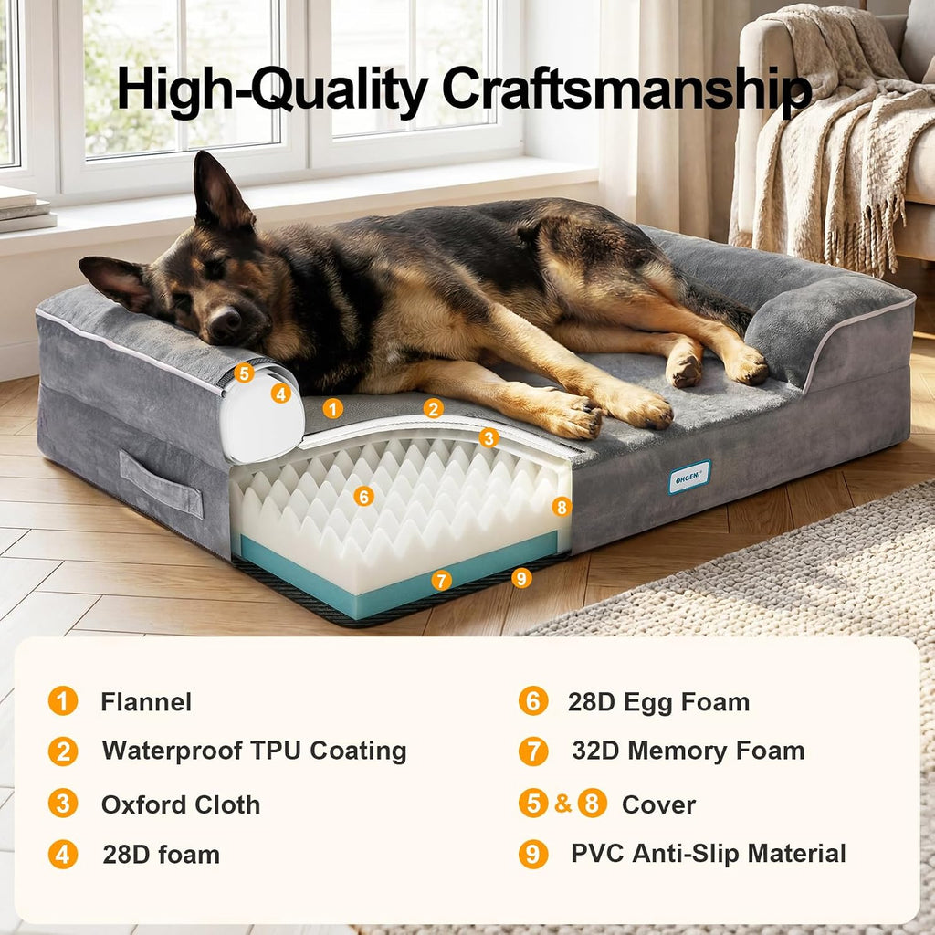 Orthopedic Extra Large Dog Bed Couch, Memory Foam, 44× (Gray)