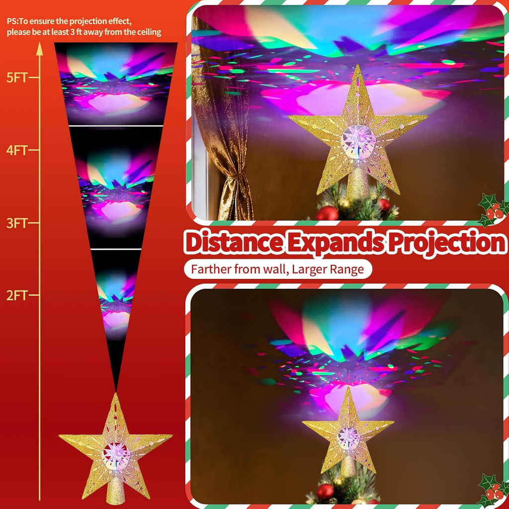 12.2 Inch Bethlehem Star Tree Topper Projector, RGB Rotating Lights