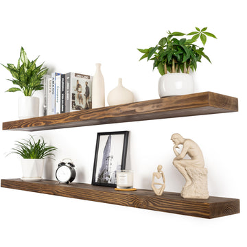 60 Inch Floating Shelves, 8-Inch Deep High-End Solid Wood Long Floating Shelves for wall Set of 2, Rustic Walnut Wall