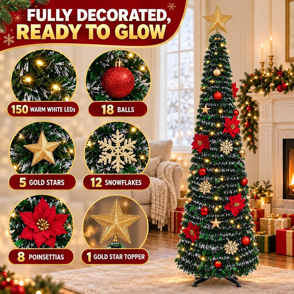 7ft Prelit Pop Up W/ Snow Flocked For Xmas Decorations