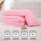 Fluffy Queen Comforter Set 3 Pieces - Pink Fleece Fluffy Comforter Set, Luxury Fuzzy Queen Bedding Set