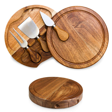 Acacia Brie Cheese Board and Knife Set - Charcuterie Board Set - Wood Cutting Board, (Acacia Wood) 7.5