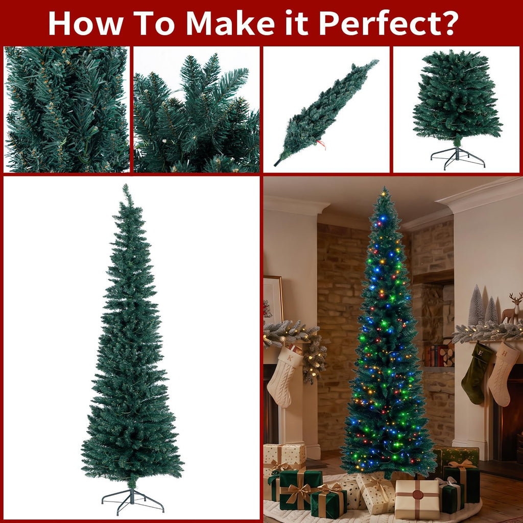 Prelit Slim Pencil Christmas Tree,Artificial Tall Skinny Xmas Tree