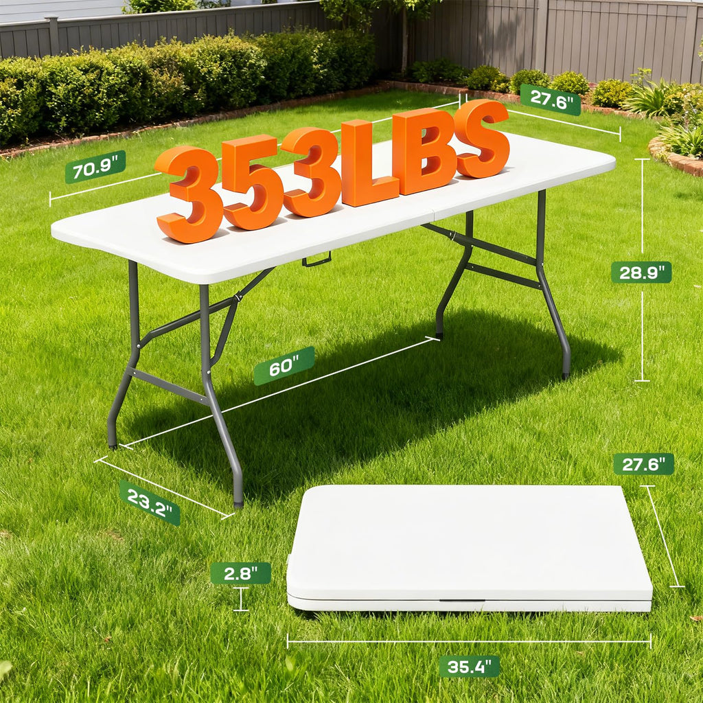 6FT Folding Table | White | Portable Plastic Table