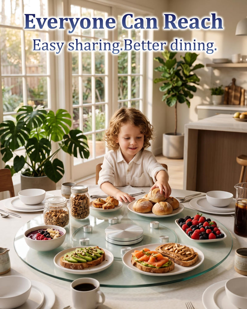 36" Glass Lazy Susan for Dining Table with 6 Rotating Wheels Table Top Centerpiece Kitchen Turntable Large Round