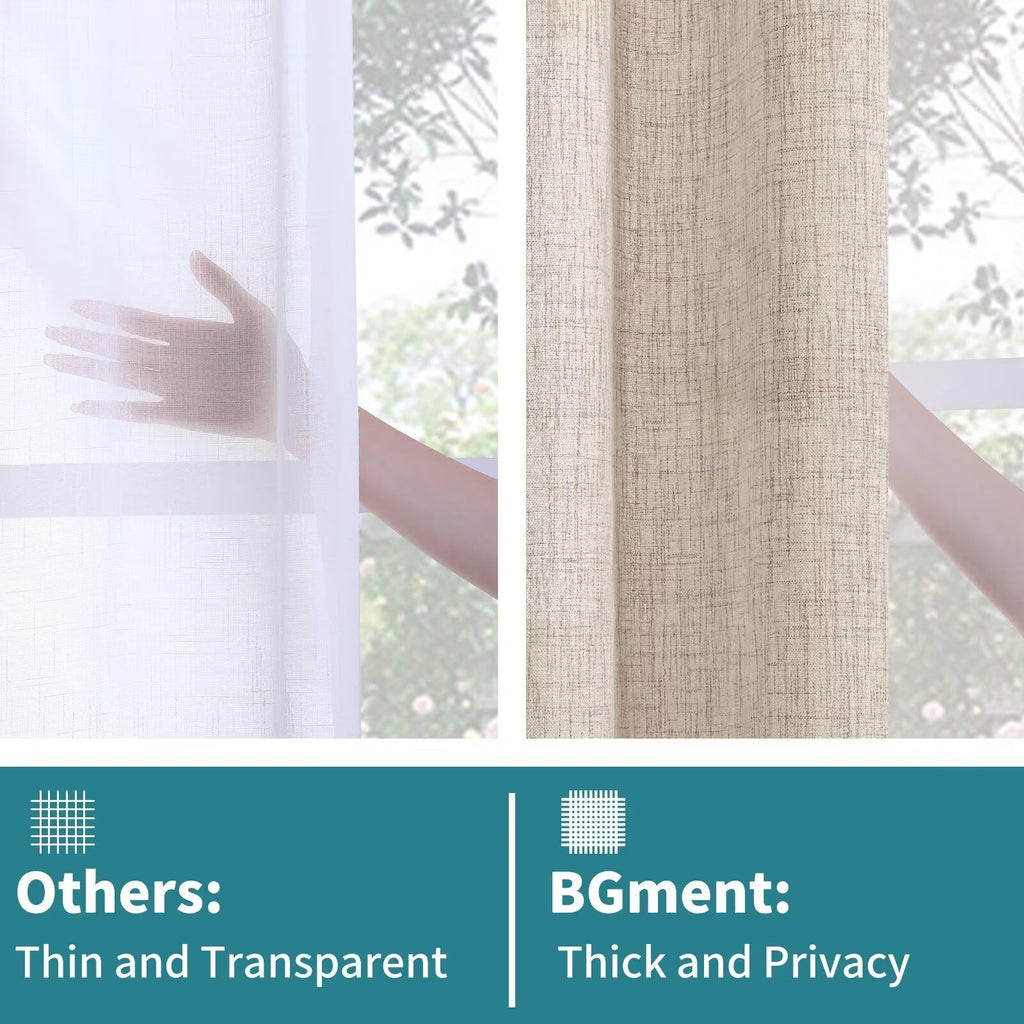 Linen Curtains 72 Inch Length 2 Panels, Rod Pocket Textured Semi Sheer Window Drapes Light Filtering Farmhouse