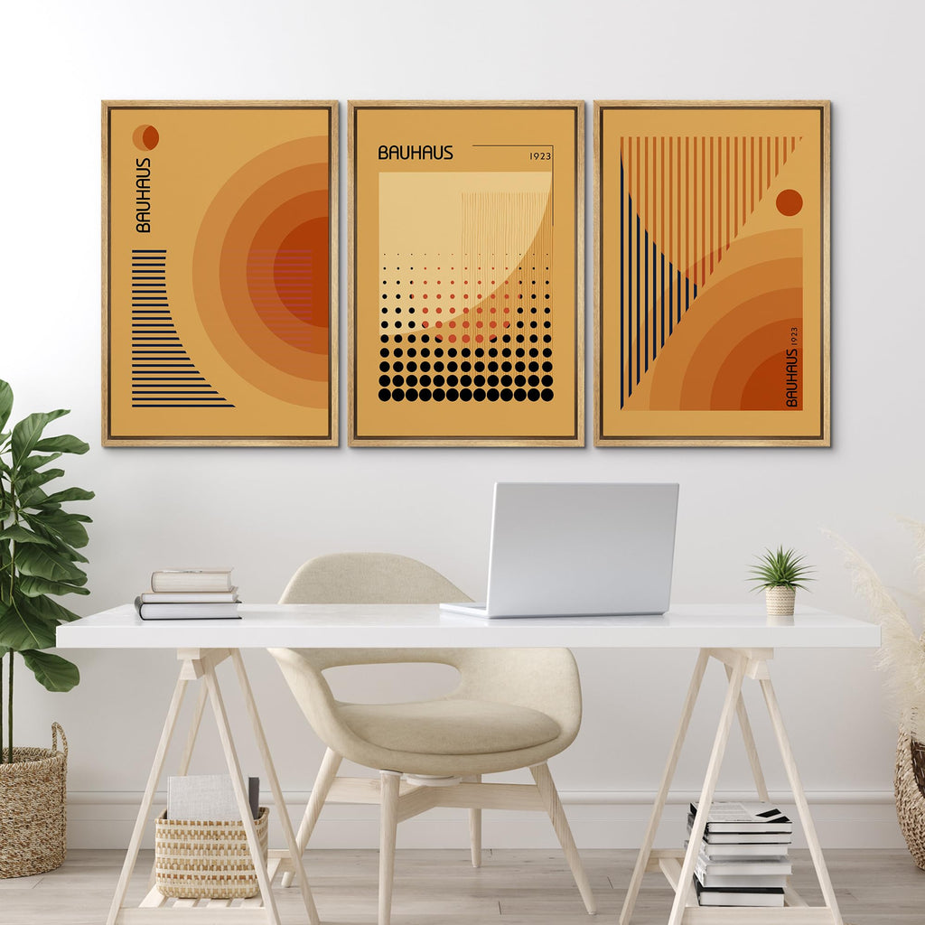 Framed Canvas Print Wall Art Bauhaus Art Prints Abstract Mid Century Modern Wall Art Minimalist Decor - 16"x24"x3
