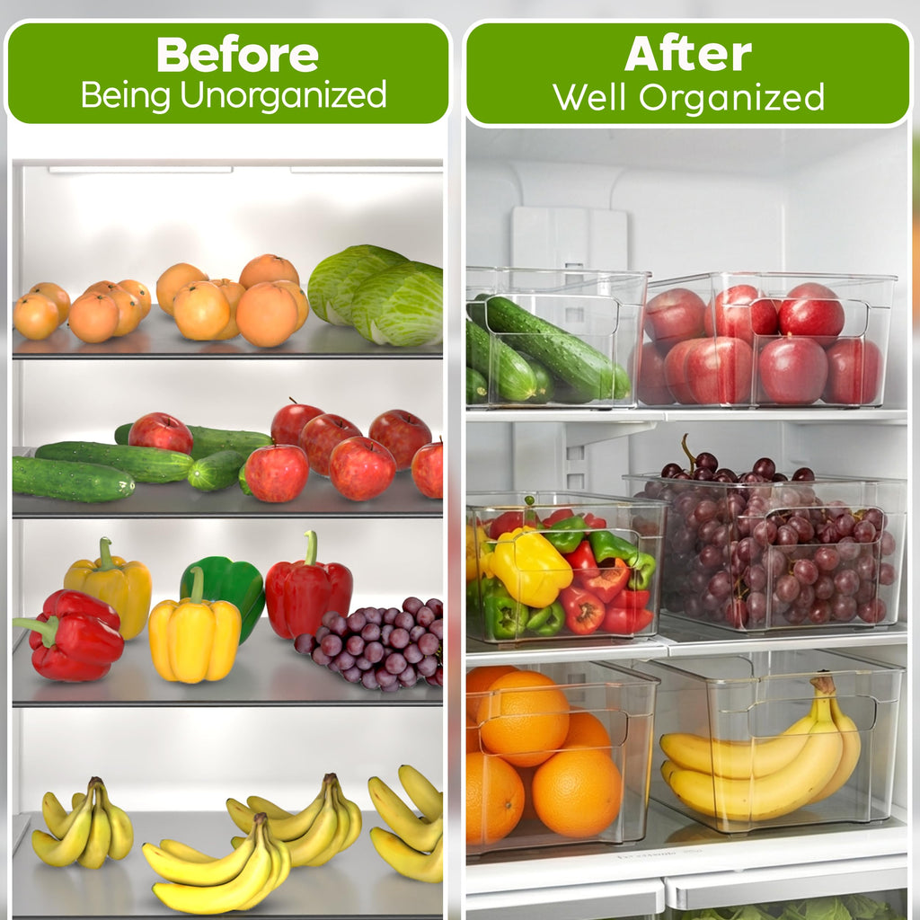 Plastic Stackable Storage Bins for Fridge, 8 Pack, Clear