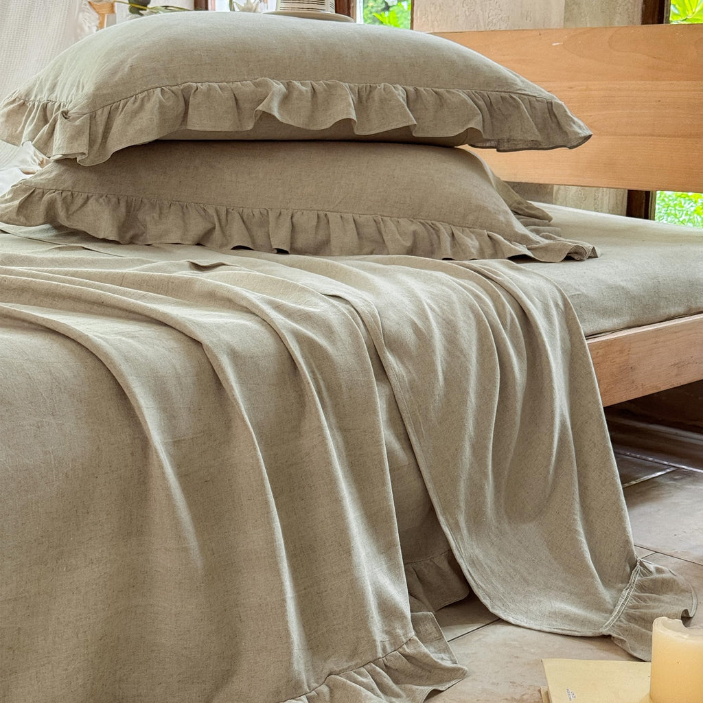 100% French Linen Ruffled Sheets, Linen