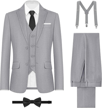 Boys Complete Suits Set with Suspenders Standard & Husky