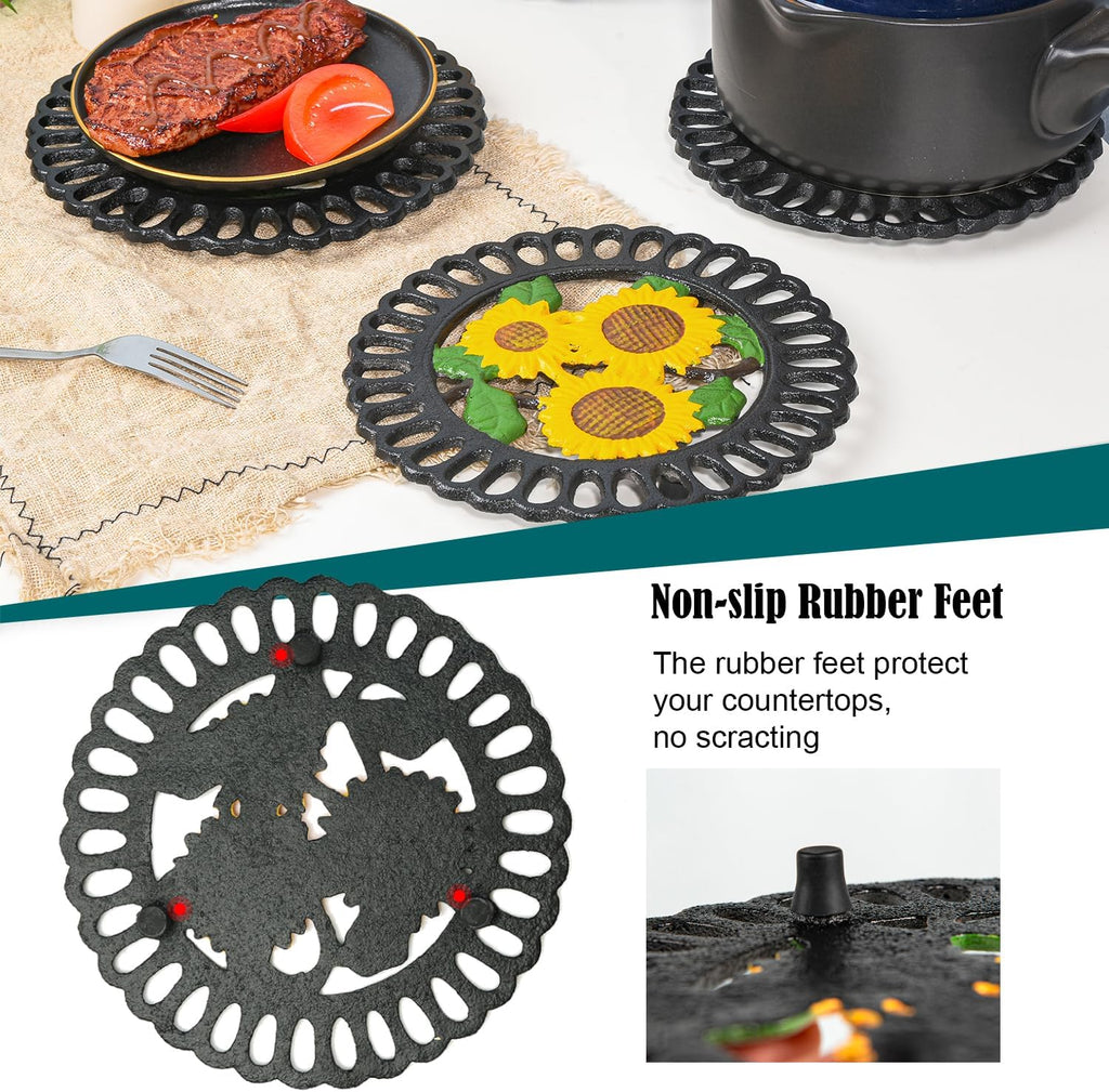 Heavy Duty Cast Iron Trivet,Decorative Painting Trivet or Dinning Table,7.5x7.5 Inch - Round with Vintage Lovely
