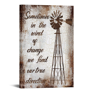 Farmhouse Canvas Wall Art Vintage Windmill with Inspirational Quote Pictures Painting on Canvas Rustic Brown Home