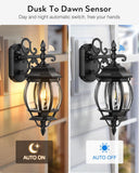 Dusk to Dawn Outdoor Lighting Fixture for House, Black Exterior Wall Light Wall Mount Sconce with Tempered Glass