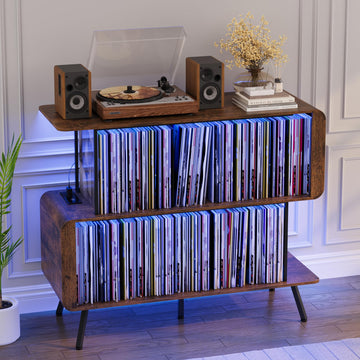 Record Player Stand with Vinyl Record Storage - 3-Tier Record Player Table