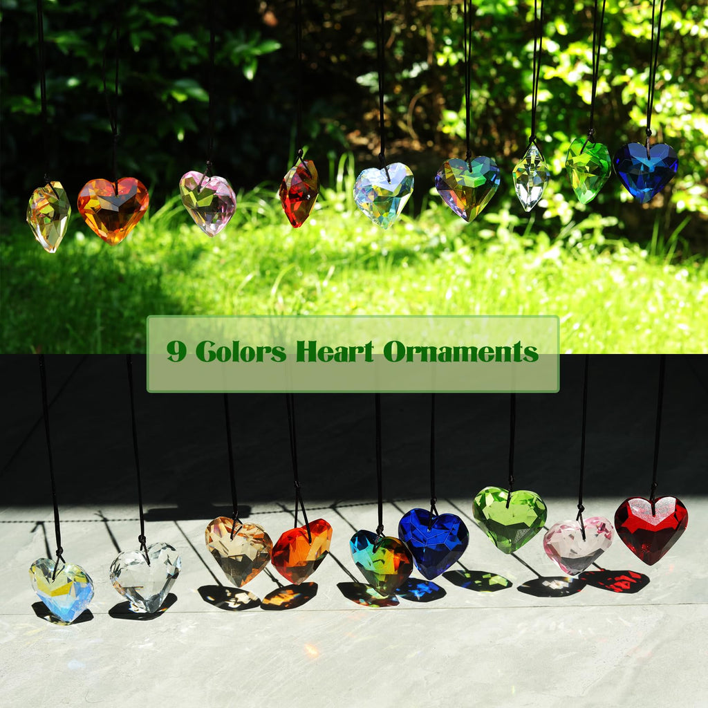 Pack of 9 Crystal Suncatchers Colorful Heart Chandelier Prisms Stained Glass Pendants Parts Hanging Window Home Decor