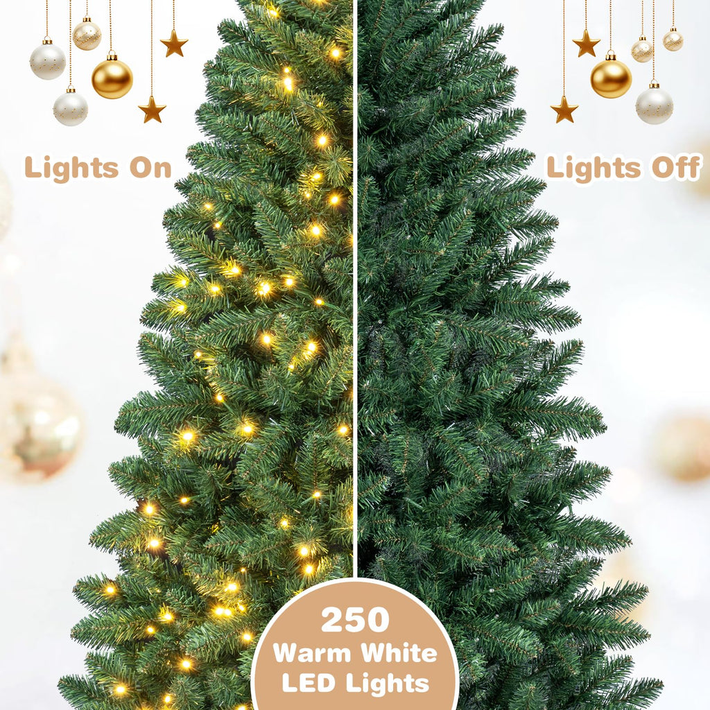 6 FT Pre-Lit Half Christmas Tree with 250 LED Lights, Easy Setup