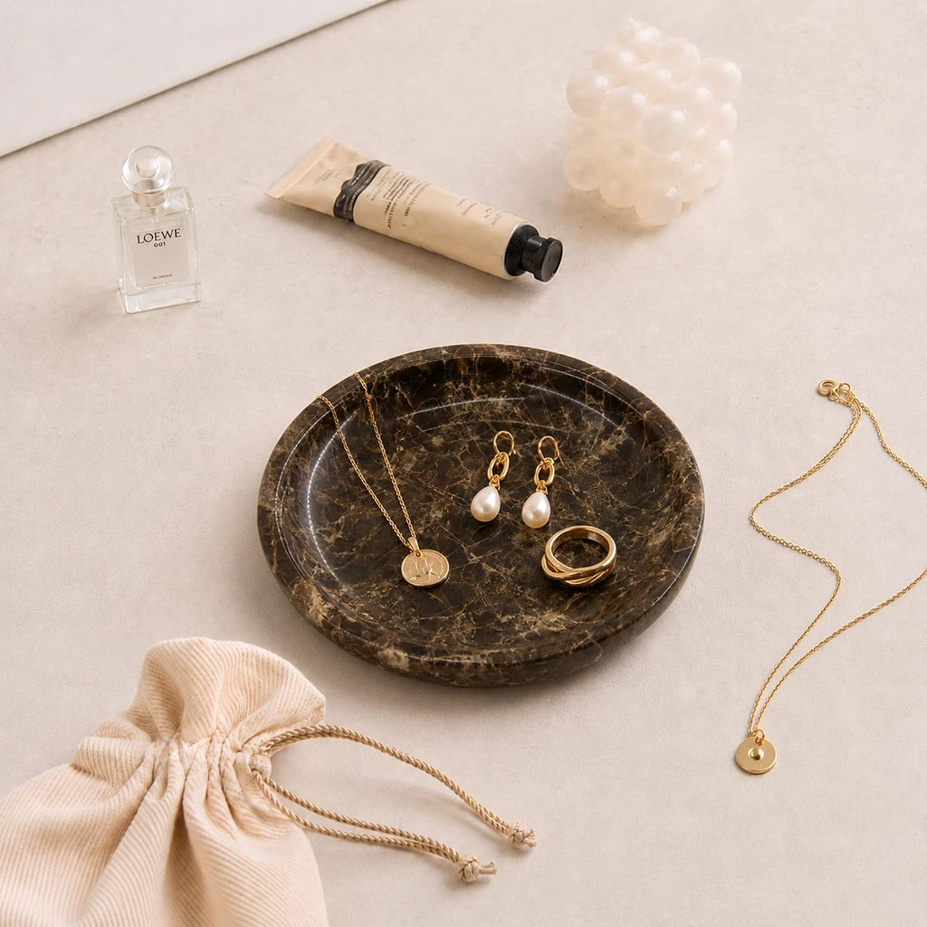 Small Natural Marble Jewelry Tray Key Plate Holder Dish Trinket Decor Catch All Bowl for Ring Earring Stone Gift for