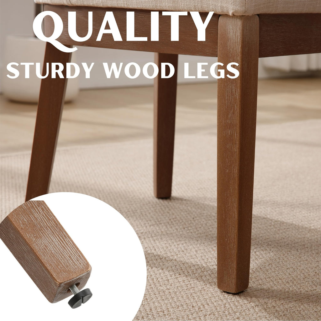 Upholstered Set of 6, Modern Wooden Dining Room Chair with Wood Legs, Linen Fabric Kitchen Chairs Farmhouse Dinner