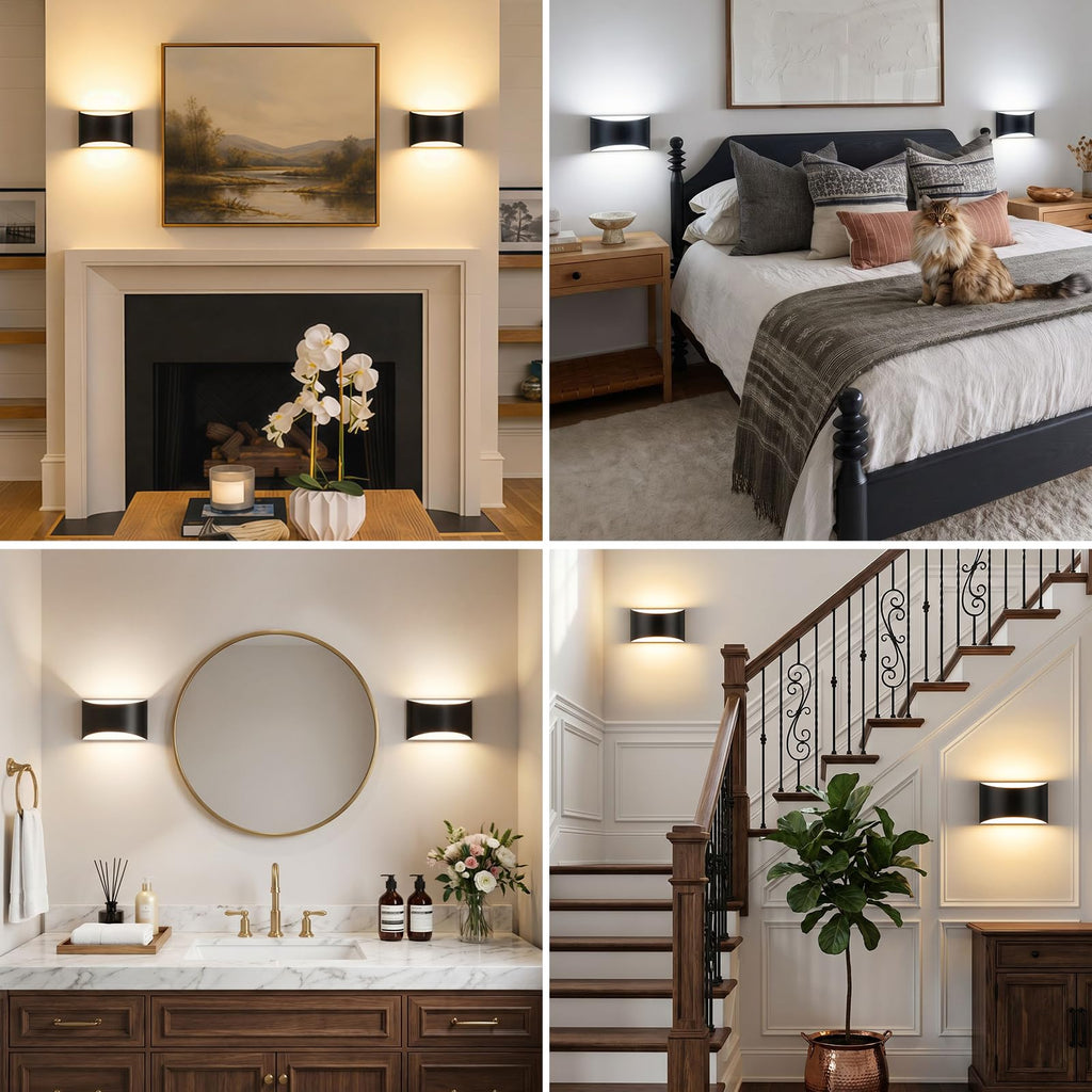 Modern LED Wall Sconce Set of 2, Black Indoor Wall Lights 3CCT
