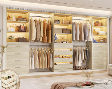 Closet System with 12 Drawers, 8.5-11.5Ft Wood Closet Organizer