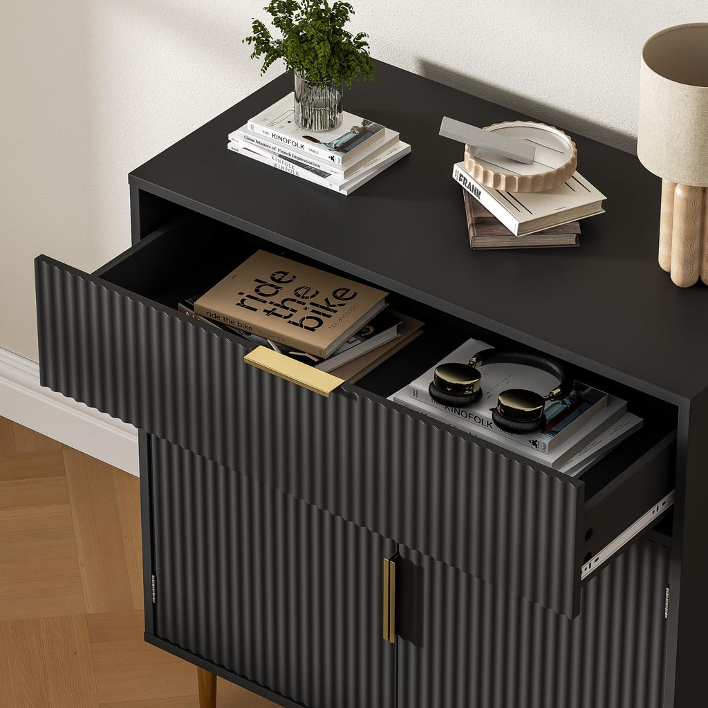 Sideboard Buffet Cabinet with 2 Doors and Large Drawer, Black