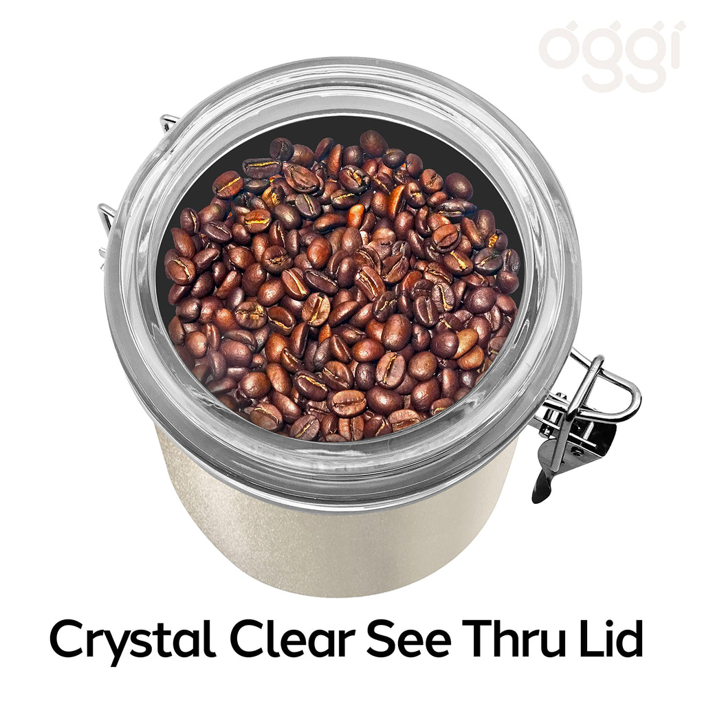 Stainless Steel Kitchen Canister 26 fl oz, Gray - Airtight Clamp Lid, Clear See-Thru Top - Ideal Storage, Food