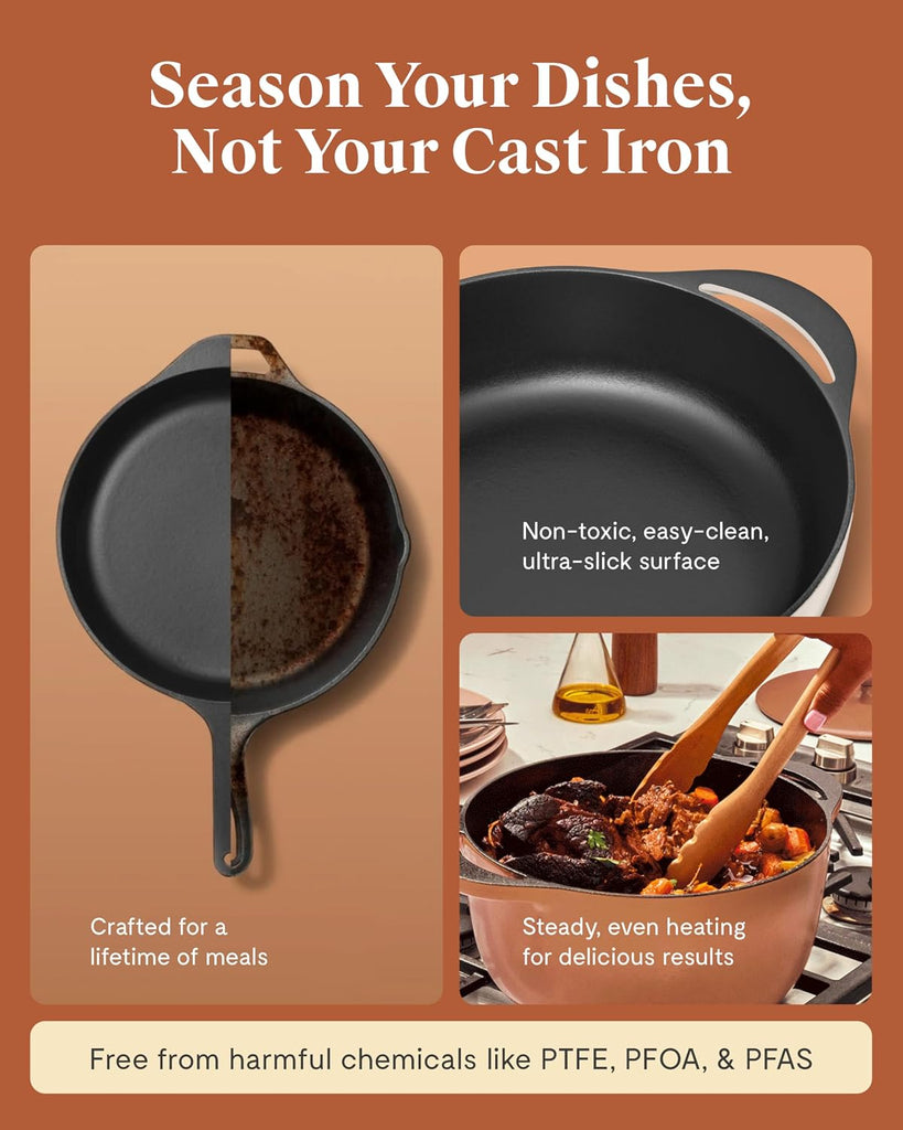 Enameled Cast Iron Round Dutch Oven | 6.5 qt Cast Iron Dutch Oven with Lid, 3 Layer Enamel Coating, No Seasoning