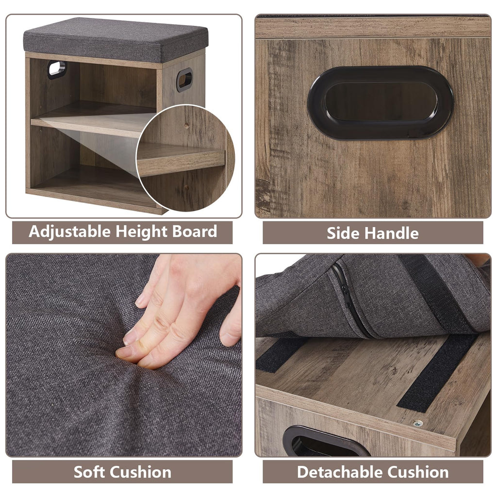 Small Shoe Storage Bench with Cushion, Silver Gray