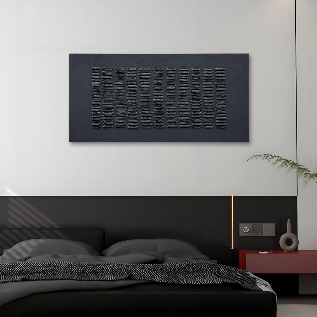Art Hand-Painted Thick-Textured Black Minimalist Wall Art, 30x60 inches Contemporary Art Canvas Oil Painting