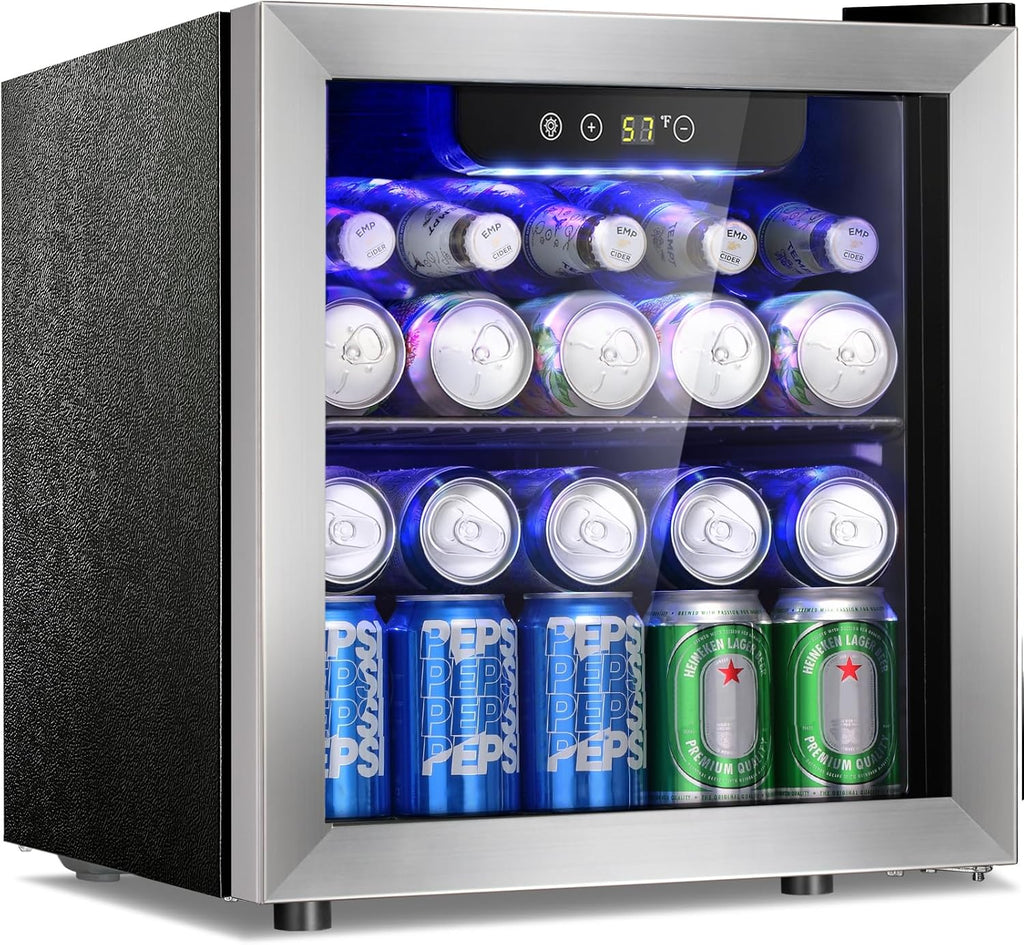 48 Can Beverage Refrigerator,12 Bottle Wine Cooler with Stainless Steel Glass Do