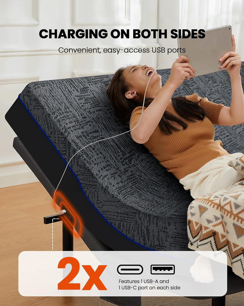 Amada Split King Adjustable Bed Frame with Massage & Wireless Remote, Zero Gravity, Head & Foot Incline, Electric